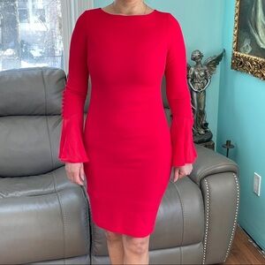 NEW, Calvin Klein, Chiffon Bell-Sleeves, Red Dress